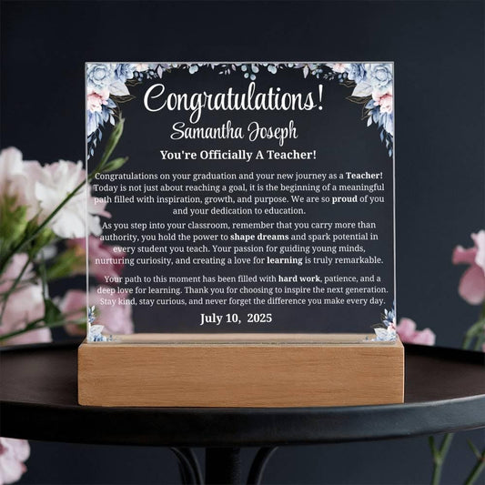 Personalized New Teacher Gift Acrylic Plaque With LED Base – view 2