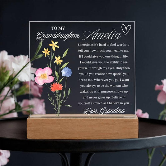 Personalized Granddaughter Gift Acrylic Plaque With LED Base