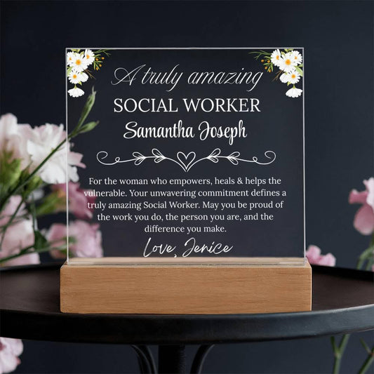 Personalized Social Worker Gift Acrylic Plaque With LED Base – view 2