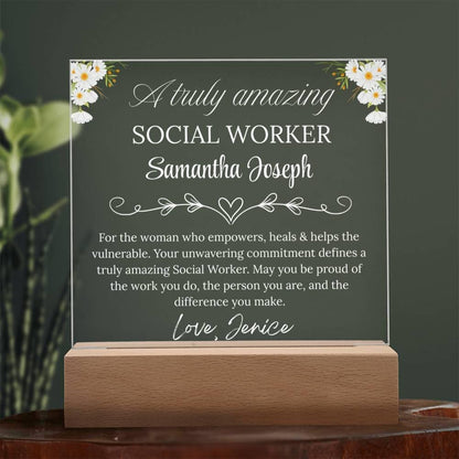 Personalized Social Worker Gift Acrylic Plaque With LED Base – view 9