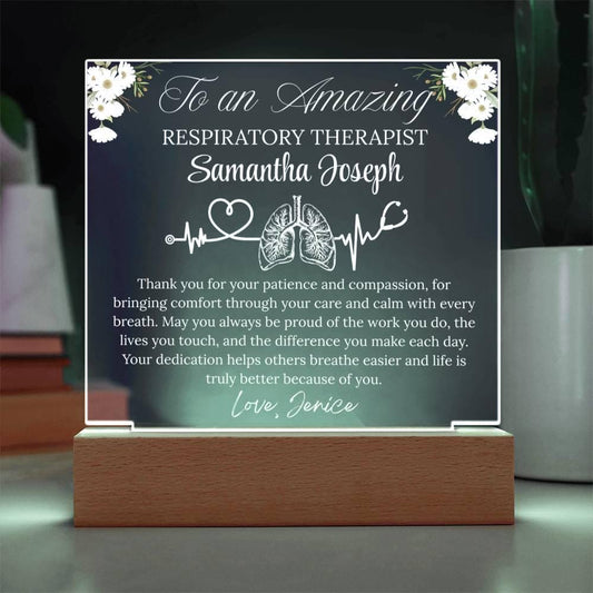 Respiratory Therapist Gift Personalized Acrylic Plaque With LED Base