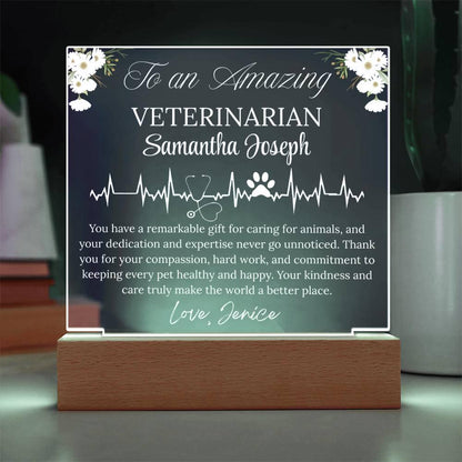Veterinarian Gift Personalized Acrylic Plaque With LED Base
