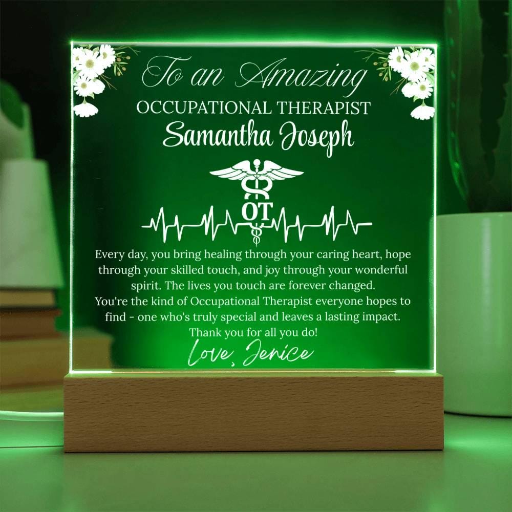 Occupational Therapist Gift Personalized Acrylic Plaque With LED Base – view 10