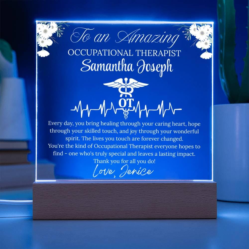 Occupational Therapist Gift Personalized Acrylic Plaque With LED Base – view 4
