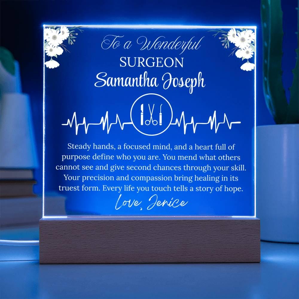 Surgeon Gift Personalized Acrylic Plaque With LED Base – Brain – view 5