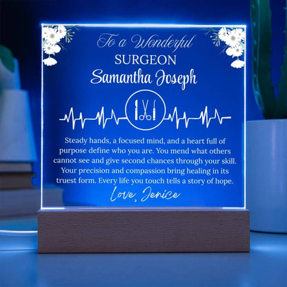 Surgeon Gift Personalized Acrylic Plaque With LED Base – Brain – view 5