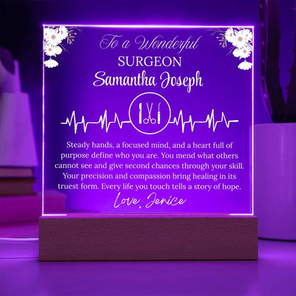 Surgeon Gift Personalized Acrylic Plaque With LED Base – Brain – view 4