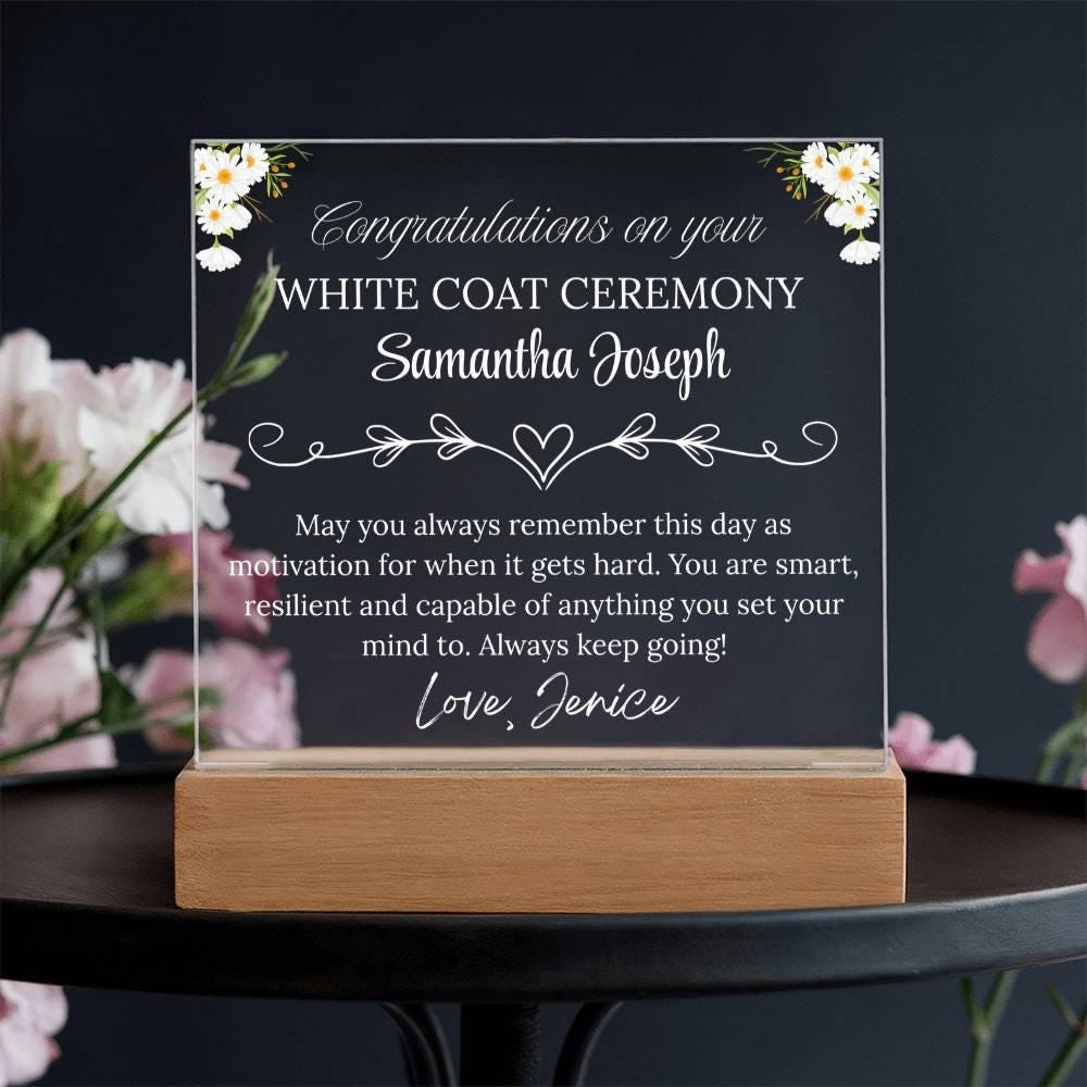 White Coat Ceremony Gift Personalized Acrylic Plaque With LED Base – view 2
