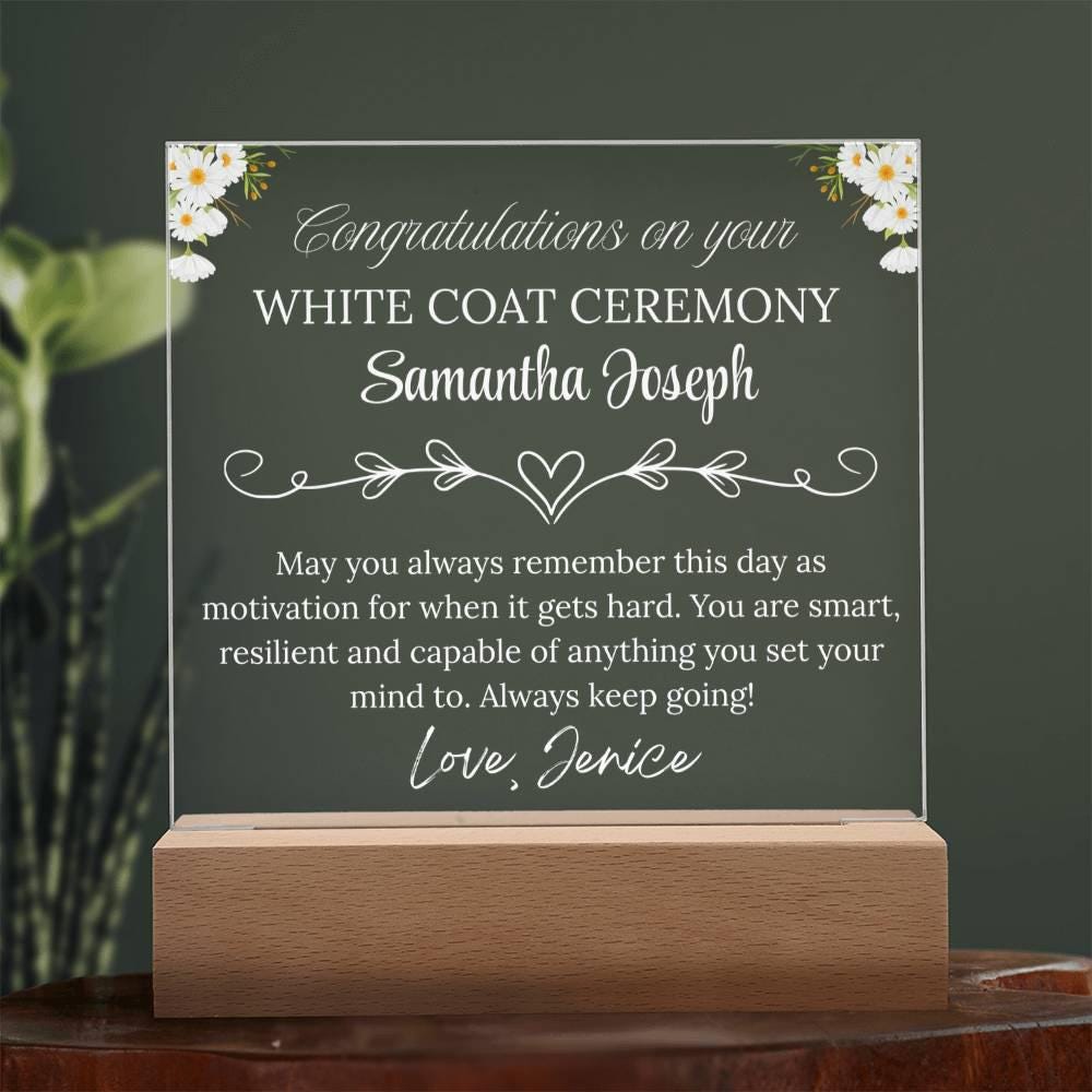White Coat Ceremony Gift Personalized Acrylic Plaque With LED Base – view 10