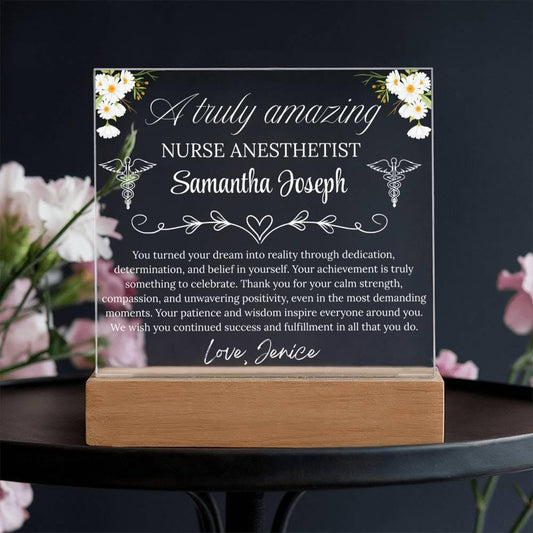 Nurse Anesthetist Gift Personalized Acrylic Plaque With LED Base – view 2