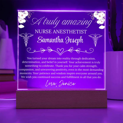 Nurse Anesthetist Gift Personalized Acrylic Plaque With LED Base – view 5